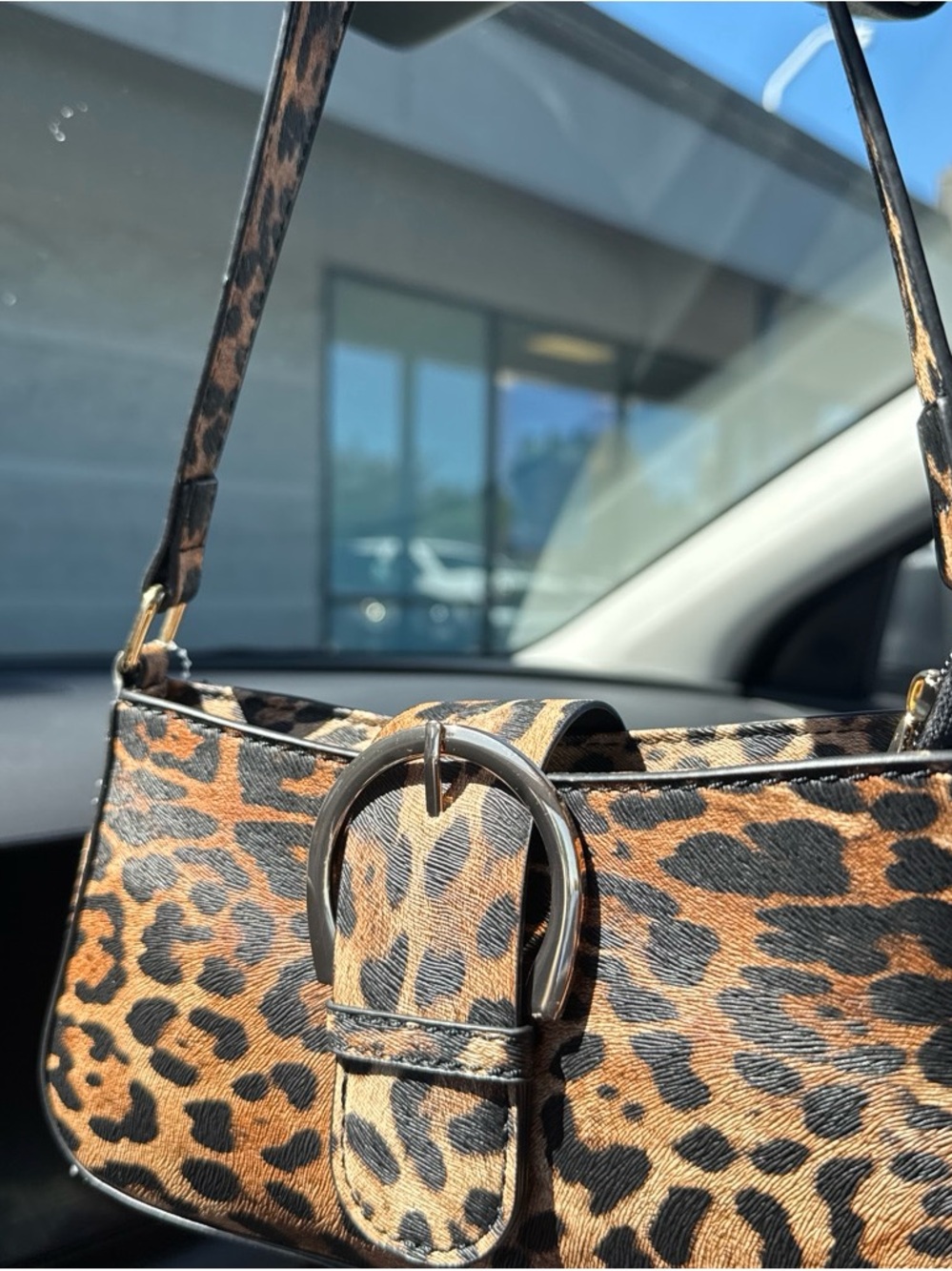 Leopard Print Shoulder Bag with Buckle Detail - Brown #Jane&Berry